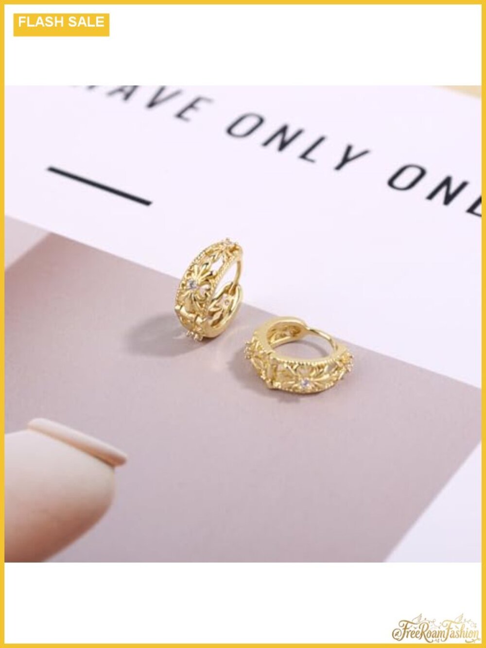 Gold Plated Hoop Earrings for Women, Lightweight Copper Push Back - Picture 2 of 5